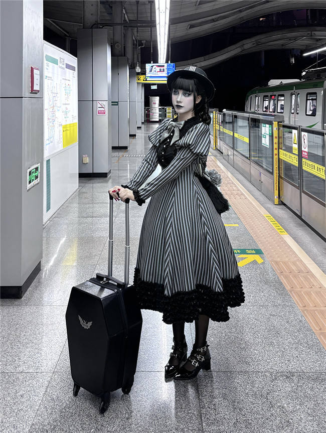 Miss Point Classic Chocolate Stripe Lolita Dress
