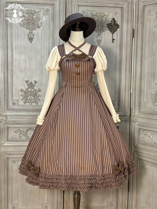 Miss Point Classic Chocolate Stripe Lolita Jumper Dress
