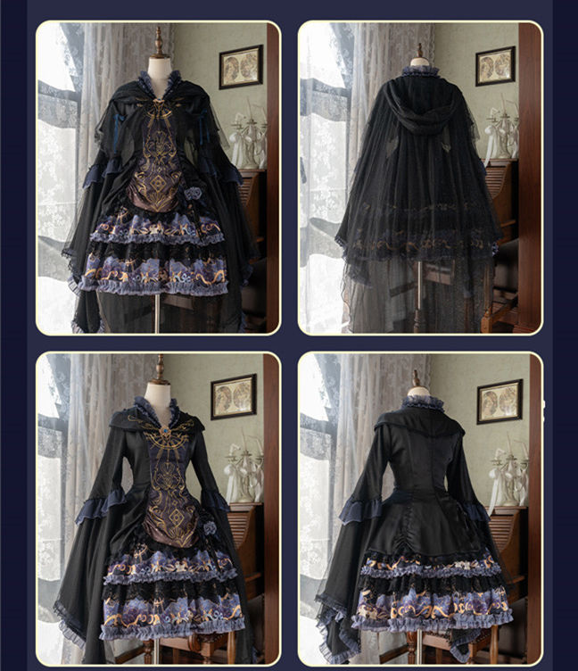 Ying Luo Fu Astrologer Cat Classic Lolita Dress and Cape