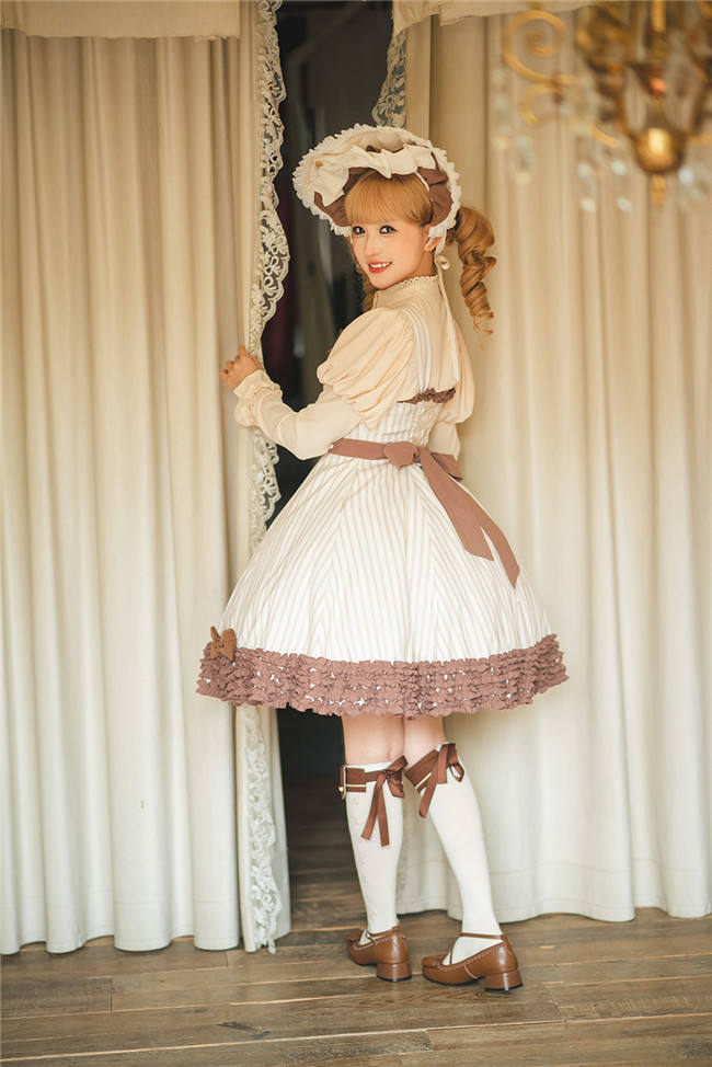 Miss Point Classic Chocolate Stripe Lolita Jumper Dress