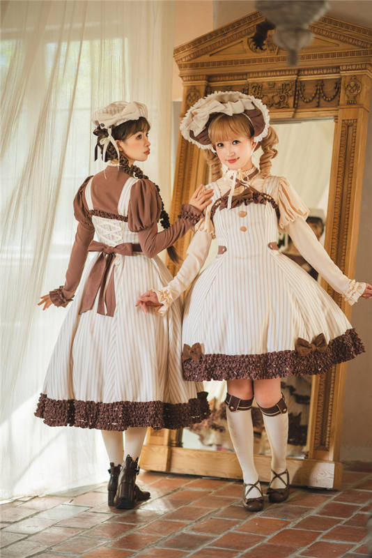 Miss Point Classic Chocolate Stripe Lolita Jumper Dress