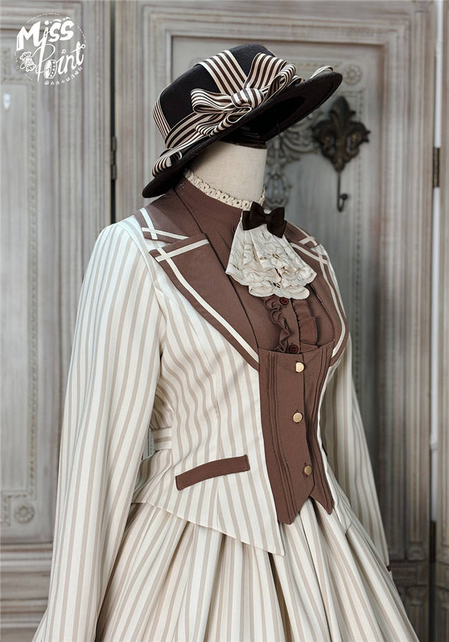 Miss Point Classic Chocolate Stripe Lolita Coat