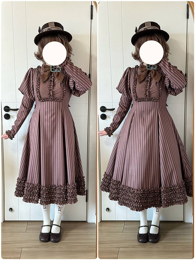 Miss Point Classic Chocolate Stripe Lolita Dress