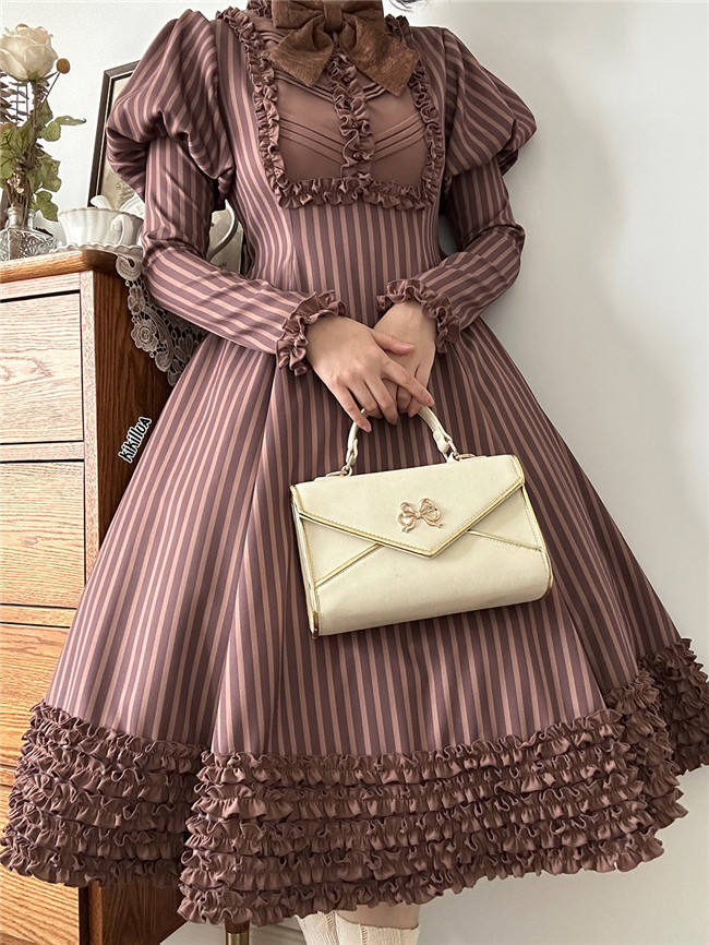 Miss Point Classic Chocolate Stripe Lolita Dress