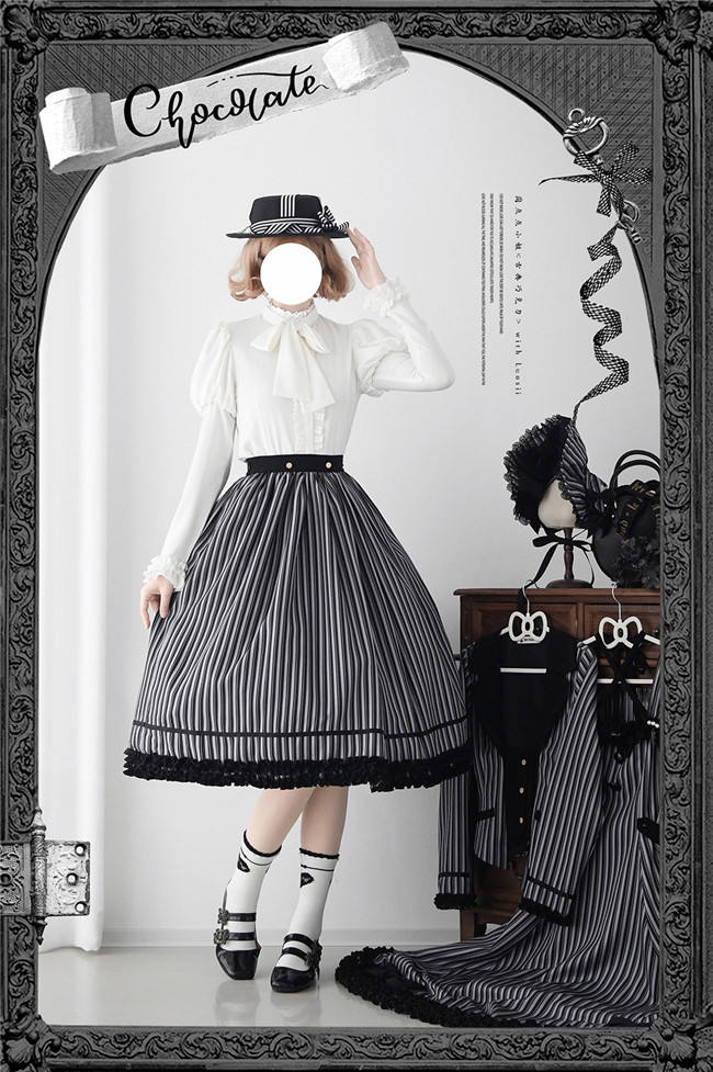 Miss Point Classic Chocolate Stripe Lolita Skirt