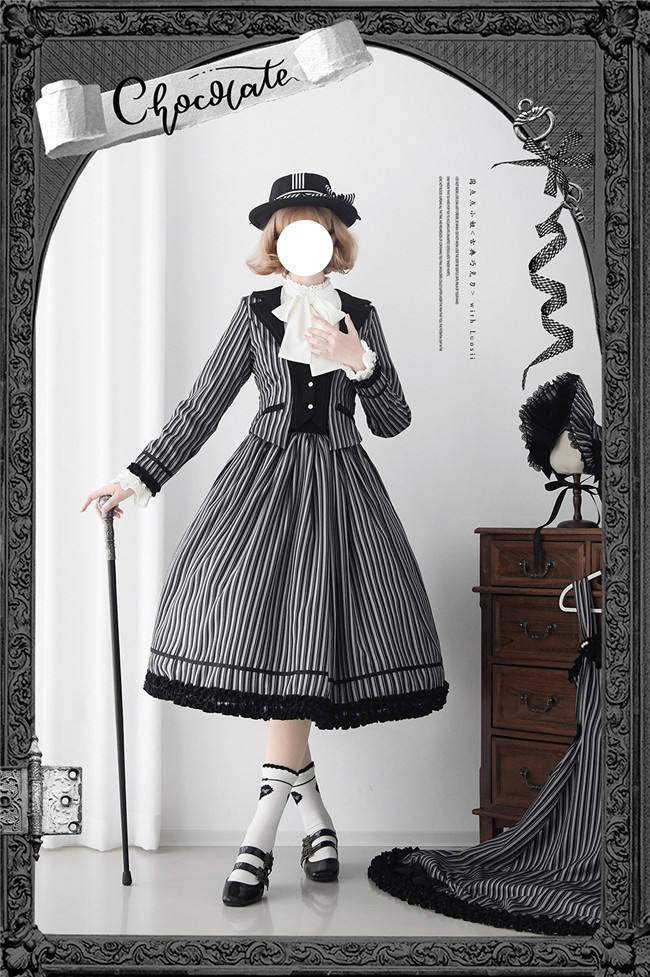 Miss Point Classic Chocolate Stripe Lolita Skirt