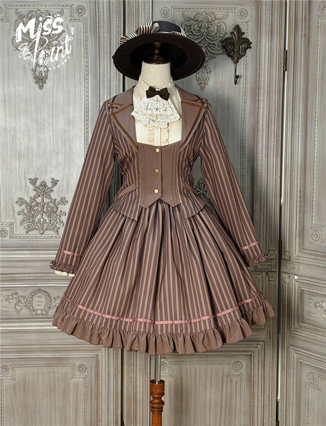 Miss Point Classic Chocolate Stripe Lolita Coat