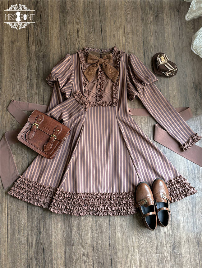 Miss Point Classic Chocolate Stripe Lolita Dress