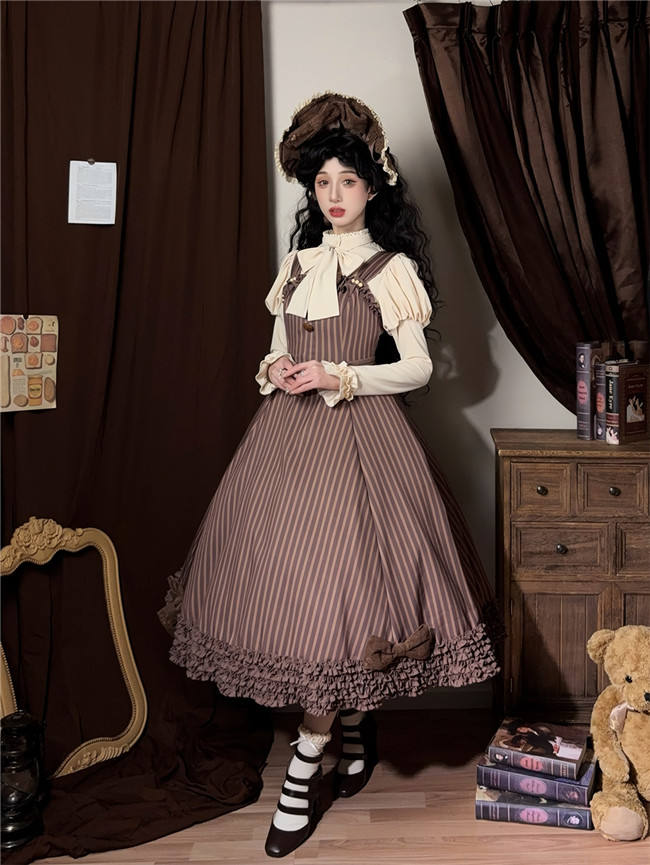 Miss Point Classic Chocolate Stripe Lolita Jumper Dress