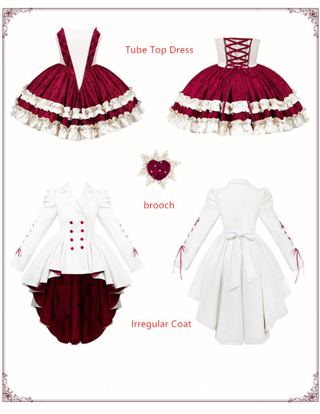 Withpuji Heart of Mary Waist Fishbones Dress and Irregular Coat