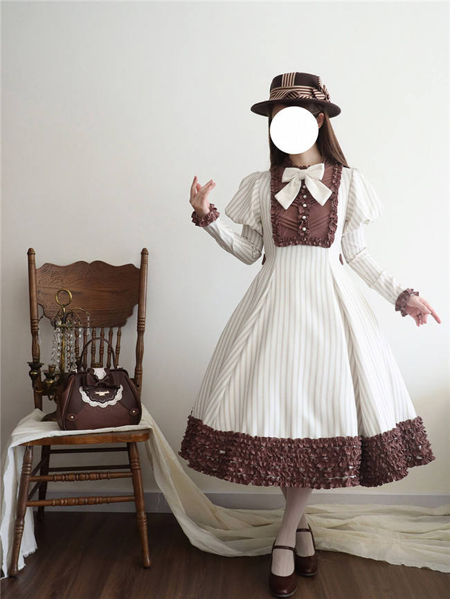 Miss Point Classic Chocolate Stripe Lolita Dress