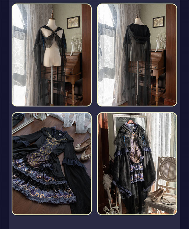 Ying Luo Fu Astrologer Cat Classic Lolita Dress and Cape