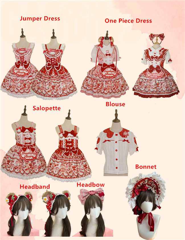 Strawberry Bears Sweet Lolita Dress Full Set