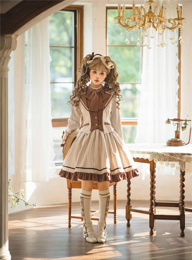 Miss Point Classic Chocolate Stripe Lolita Skirt