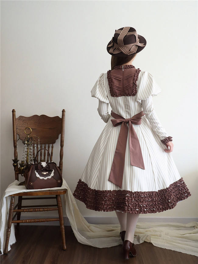 Miss Point Classic Chocolate Stripe Lolita Dress