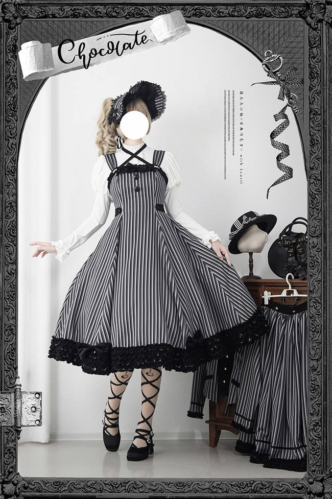Miss Point Classic Chocolate Stripe Lolita Jumper Dress