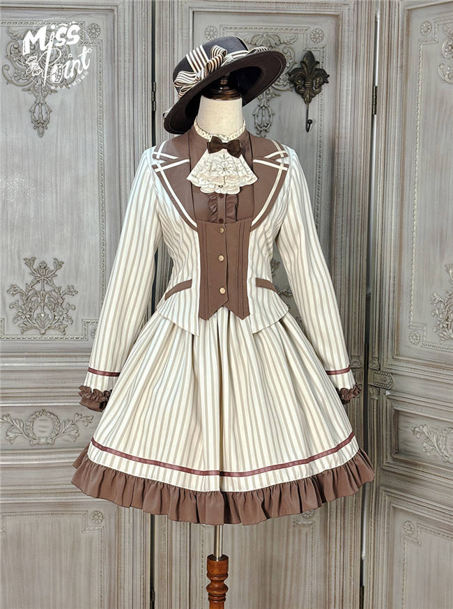 Miss Point Classic Chocolate Stripe Lolita Coat