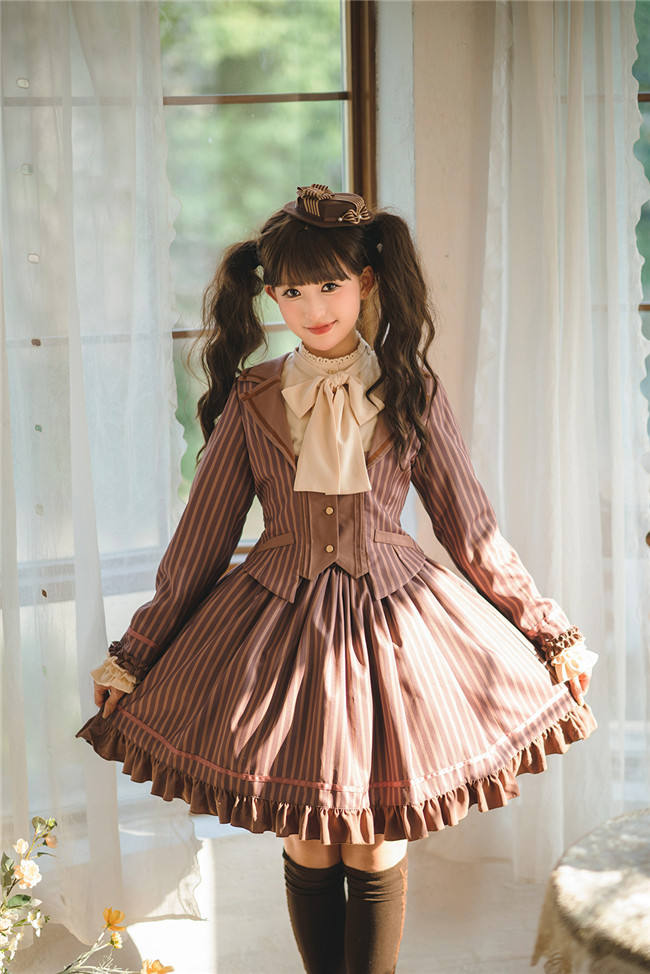 Miss Point Classic Chocolate Stripe Lolita Skirt