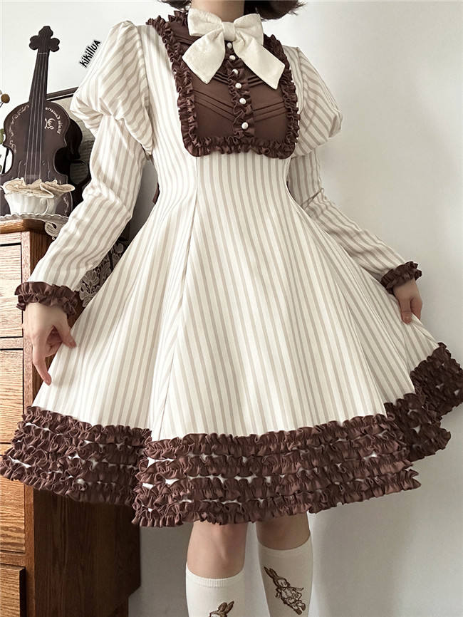 Miss Point Classic Chocolate Stripe Lolita Dress