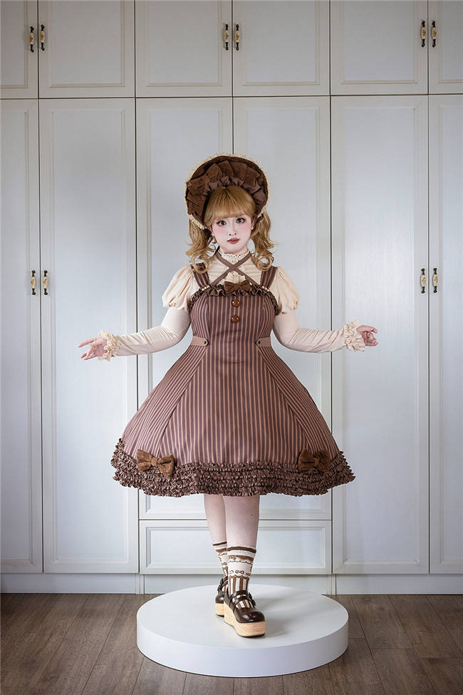 Miss Point Classic Chocolate Stripe Lolita Jumper Dress
