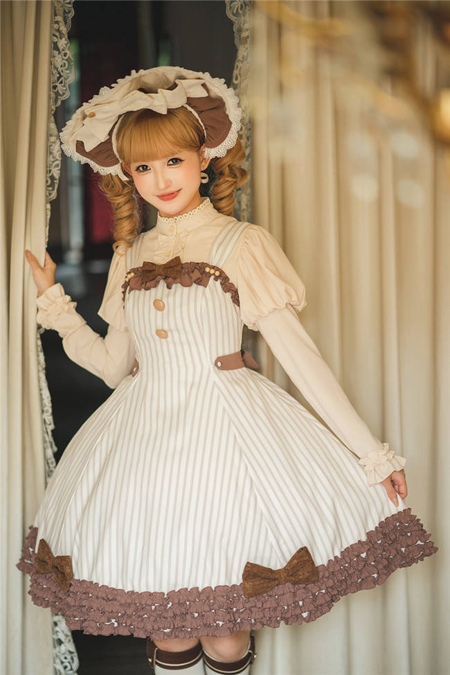 Miss Point Classic Chocolate Stripe Lolita Jumper Dress