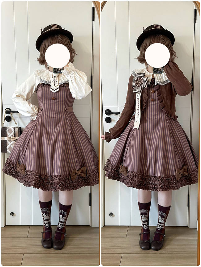 Miss Point Classic Chocolate Stripe Lolita Jumper Dress