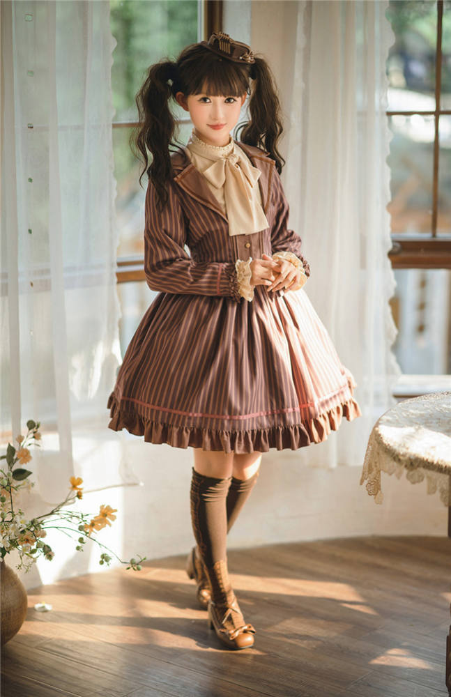 Miss Point Classic Chocolate Stripe Lolita Skirt