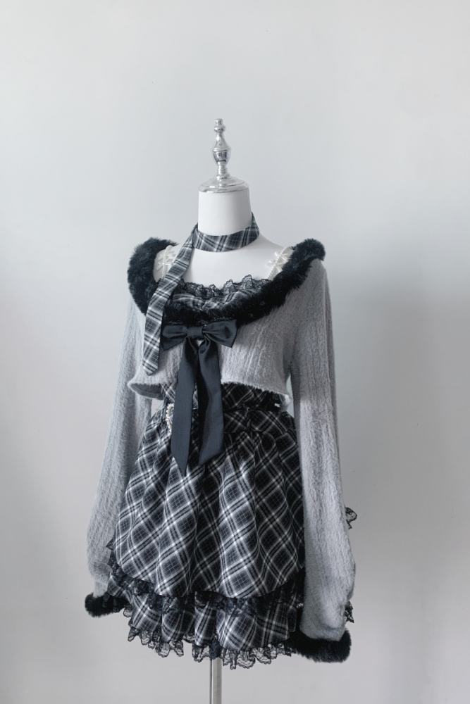 Bug Starting ~Stardust Pact~ Jirai Kei Kuro Plaid Strap Dress