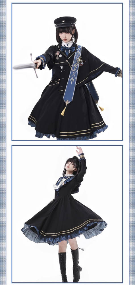 Ying Luo Fu Daybreak College Style Lolita One Piece Dress, Cape and Ribbon