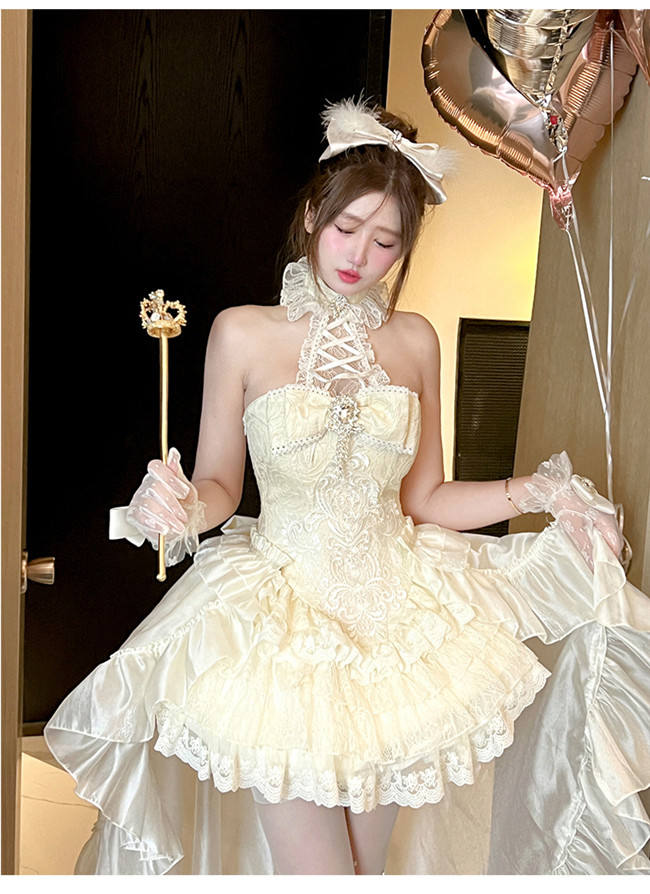 Diamond Honey Halter Neck Formal Dress, Corset and Tailing
