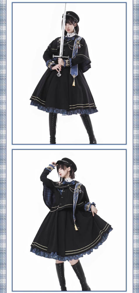 Ying Luo Fu Daybreak College Style Lolita One Piece Dress, Cape and Ribbon