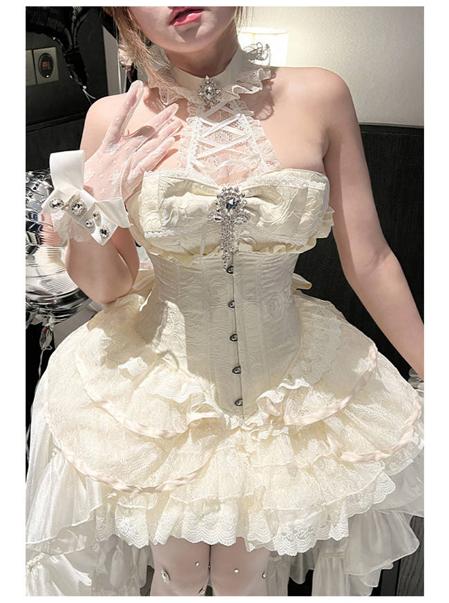 Diamond Honey Halter Neck Formal Dress, Corset and Tailing