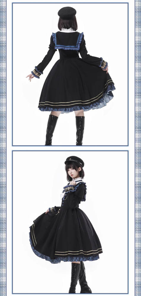 Ying Luo Fu Daybreak College Style Lolita One Piece Dress, Cape and Ribbon