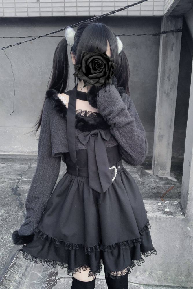 Bug Starting ~Stardust Pact~ Jirai Kei Kuro Plaid Strap Dress