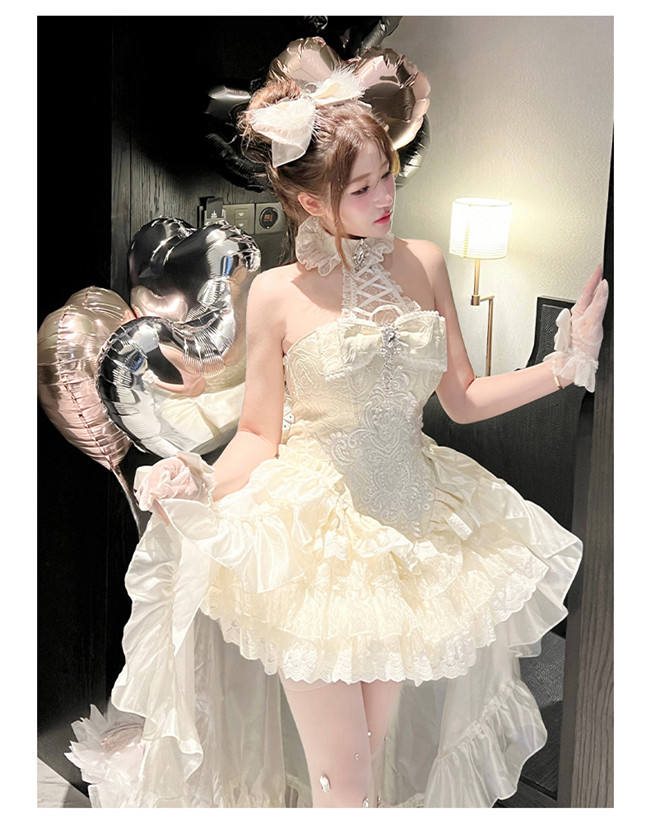 Diamond Honey Halter Neck Formal Dress, Corset and Tailing