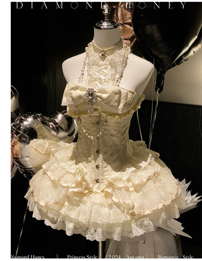 Diamond Honey Halter Neck Formal Dress, Corset and Tailing