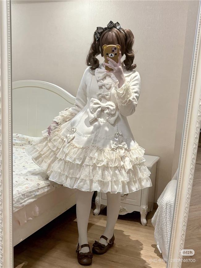 White Bird Pearls Bowknots Sweet Lolita Coat