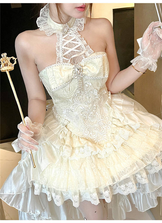 Diamond Honey Halter Neck Formal Dress, Corset and Tailing