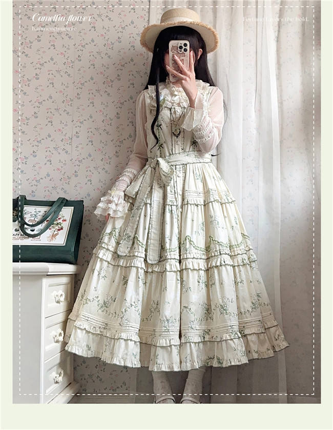 Camellia Print Lolita Jumper Dress and Headband