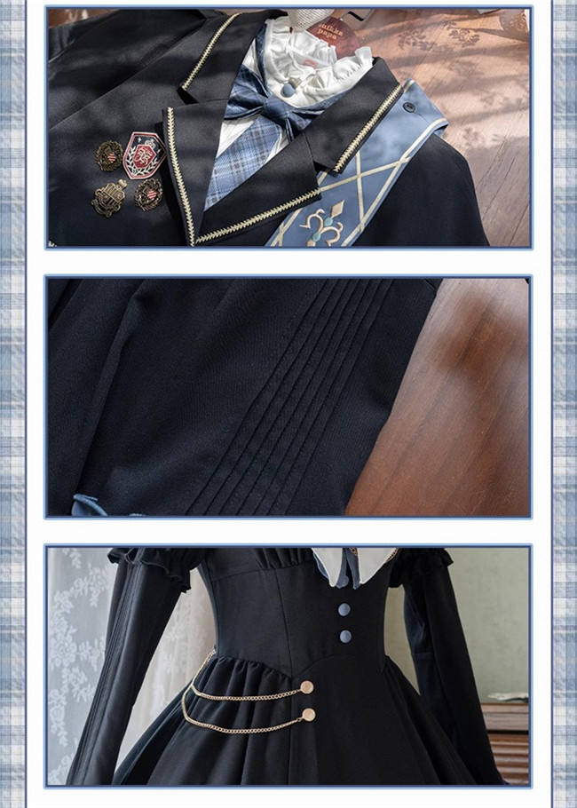 Ying Luo Fu Daybreak College Style Lolita One Piece Dress, Cape and Ribbon