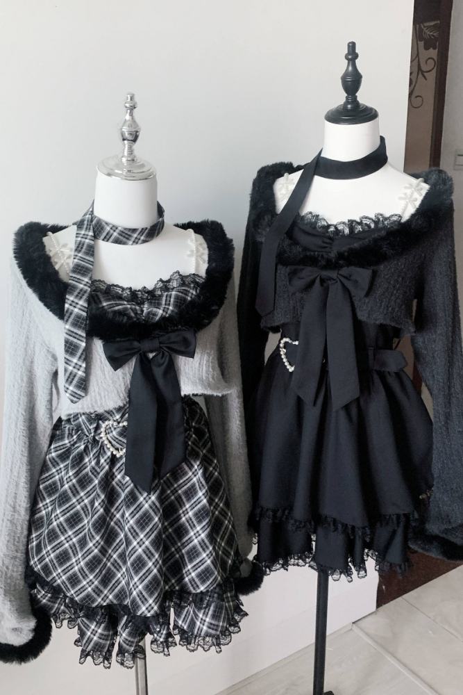 Bug Starting ~Stardust Pact~ Jirai Kei Kuro Plaid Strap Dress