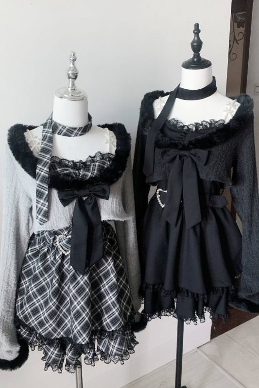 Bug Starting ~Stardust Pact~ Jirai Kei Kuro Plaid Strap Dress