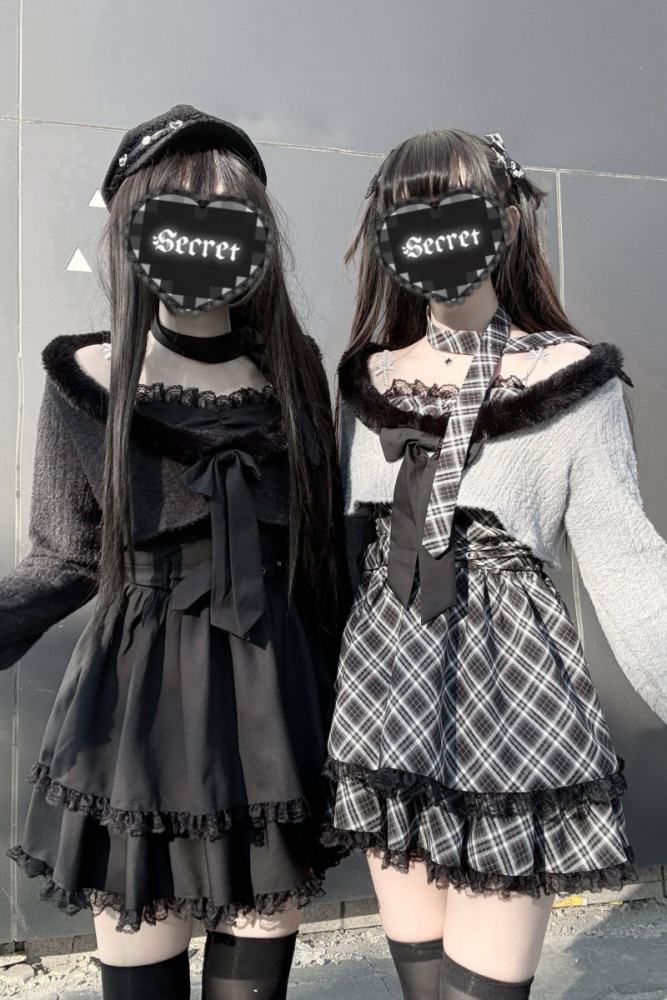 Bug Starting ~Stardust Pact~ Jirai Kei Kuro Plaid Strap Dress