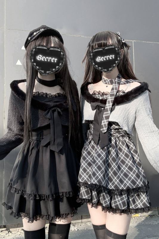 Bug Starting ~Stardust Pact~ Jirai Kei Kuro Plaid Strap Dress