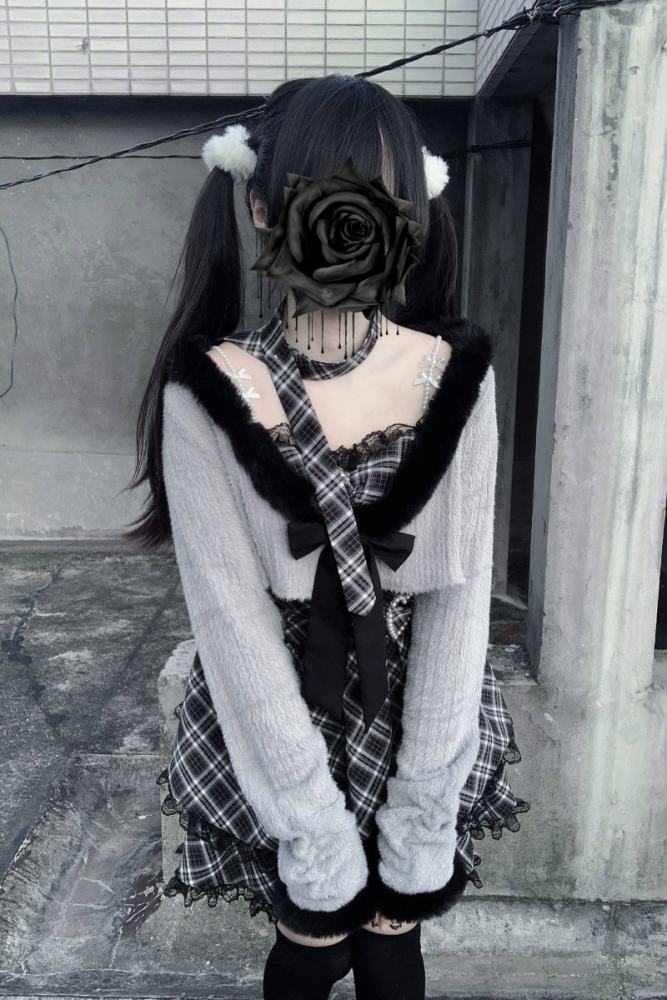 Bug Starting ~Stardust Pact~ Jirai Kei Kuro Plaid Strap Dress