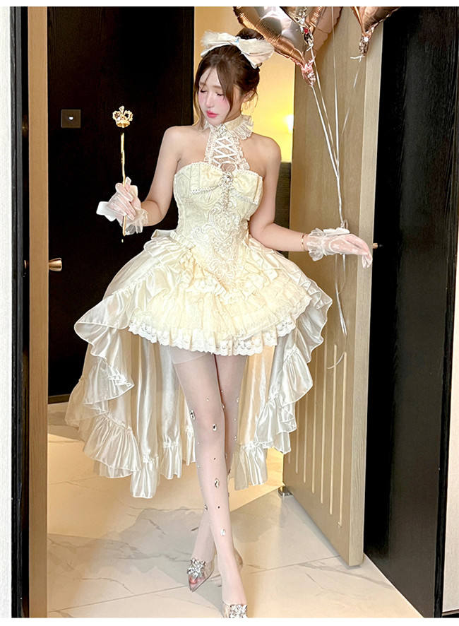 Diamond Honey Halter Neck Formal Dress, Corset and Tailing