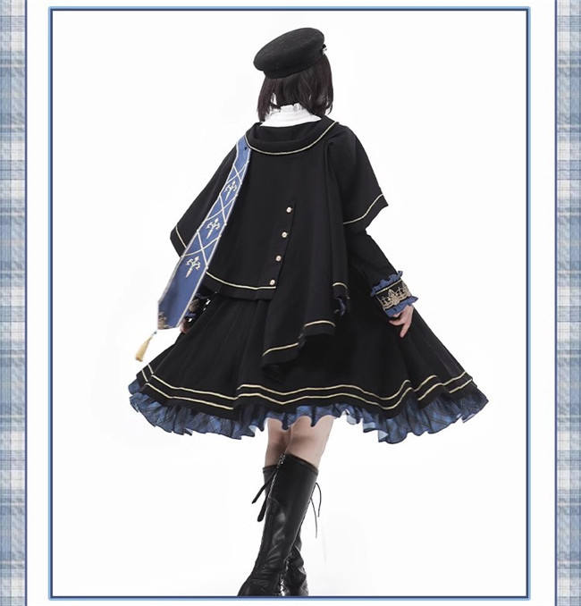 Ying Luo Fu Daybreak College Style Lolita One Piece Dress, Cape and Ribbon