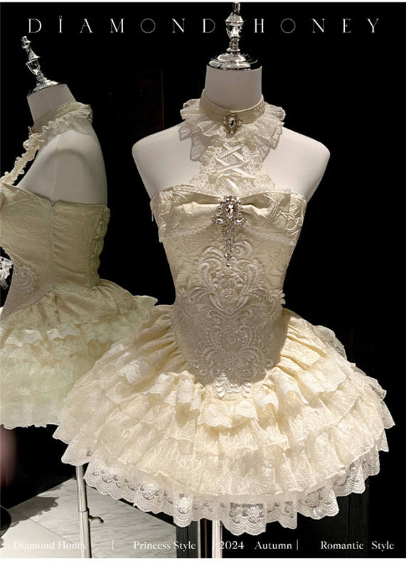 Diamond Honey Halter Neck Formal Dress, Corset and Tailing