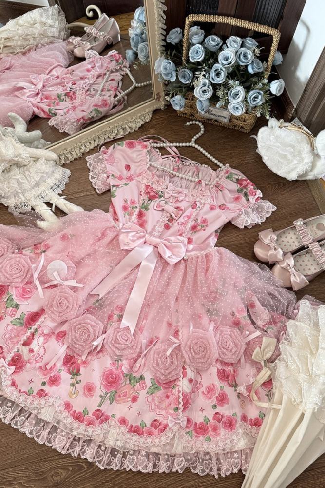 Feline Contract ~Little Rose~ Lolita Prints OP and Overdress 5 Colors