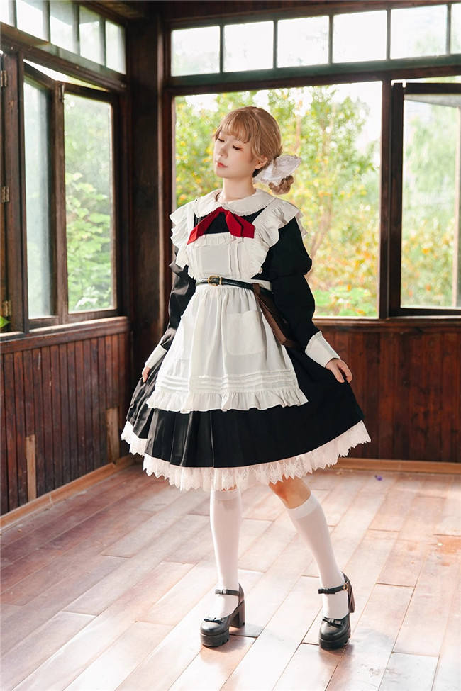 Infanta Russian Uniform Lolita Dress, Apron, Waist Bag and Hair Band